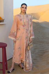 CRIMSON - 3PC CHIKANKARI LAWN EMBROIDERED SHIRT WITH CHIFFON PRINTED DUPATTA AND TROUSER - HZG2680