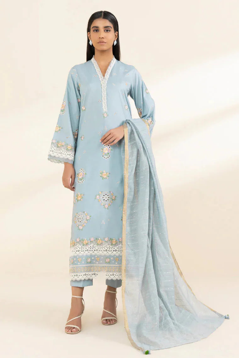 SAPPHIRE - 3PC LAWN EMBROIDERED SHIRT WITH MANAAR PRINTED DUPATTA AND TROUSER - HZG2070