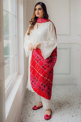 MARIA B - 3PC LAWN CHIKANKAARI EMBROIDERED SHIRT WITH CHUNRI PRINTED DUPATTA AND TROUSER - HZG1568