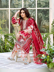 BIN ILYAS - 3PC LAWN EMBROIDERED SHIRT WITH KHADI NET EMBROIDERED DUPATTA AND TROUSER - HZG2685