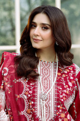 BIN ILYAS - 3PC LAWN EMBROIDERED SHIRT WITH KHADI NET EMBROIDERED DUPATTA AND TROUSER - HZG2685