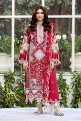 BIN ILYAS - 3PC LAWN EMBROIDERED SHIRT WITH KHADI NET EMBROIDERED DUPATTA AND TROUSER - HZG2685
