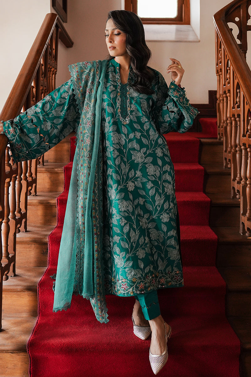 CROSS STITCH - 3PC DHANAK EMBROIDERED SHIRT DHANAK EMBROIDERED DUPATTA AND TROUSER - HZG2345