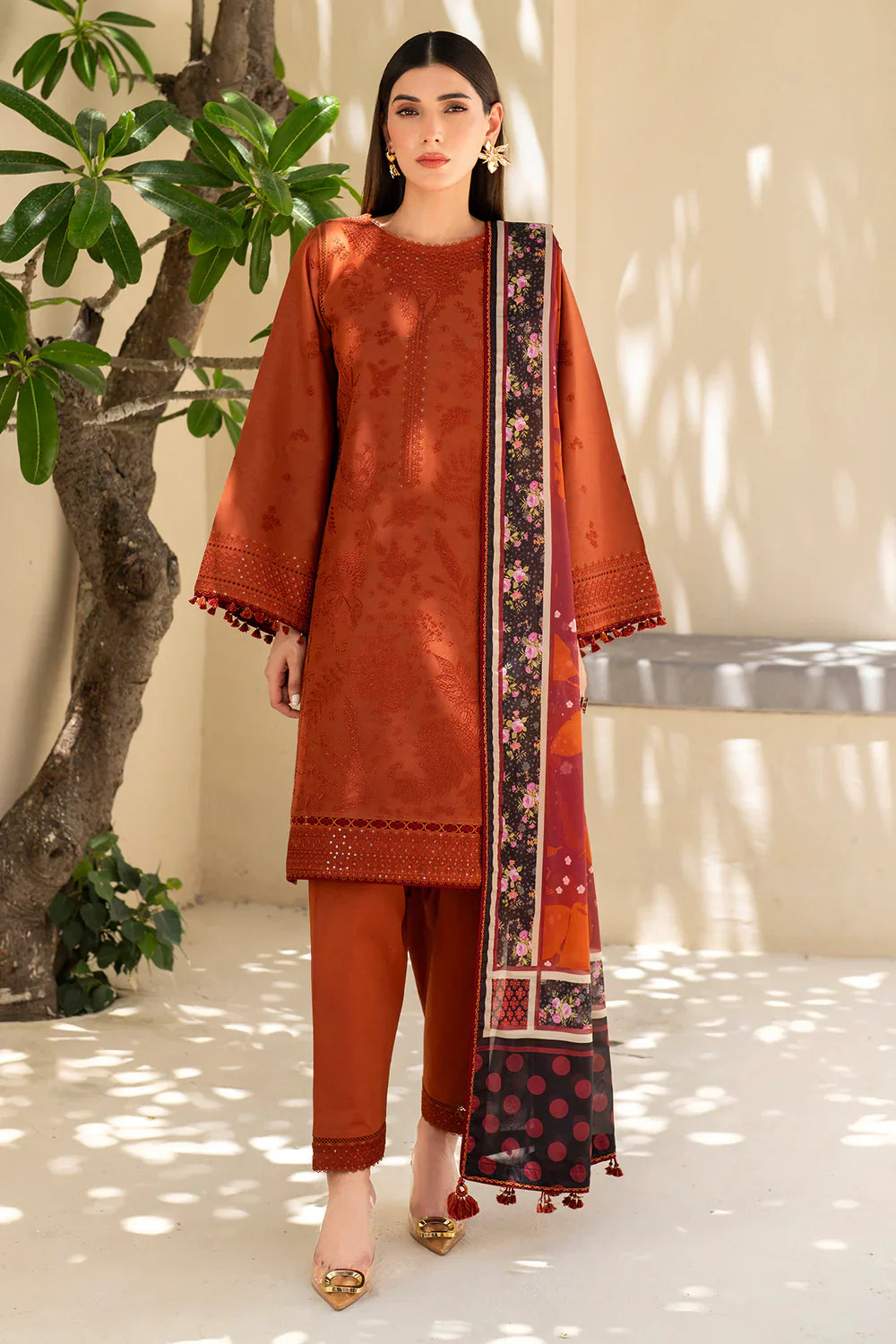 JAZMIN - 3PC LAWN SEQUENCE EMBROIDERED SHIRT WITH VOIL PRINTED DUPATTA AND TROUSER - HZG1680