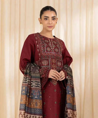 SAPPHIRE - 3PC DHANAK EMBROIDERED SHIRT WITH TWILL PRINTED SHAWL AND TROUSER - HZG2378