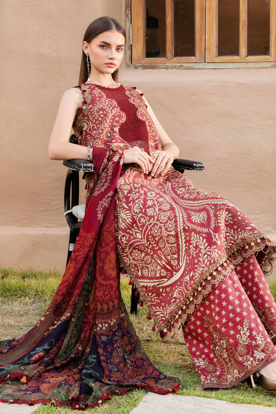 MARIA B - 3PC LAWN EMBROIDERED PRINTED SHIRT WITH CHIFFON PRINTED DUPATTA AND TROUSER - HZG2205