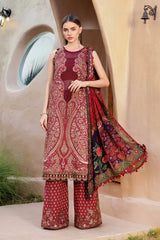 MARIA B - 3PC LAWN EMBROIDERED PRINTED SHIRT WITH CHIFFON PRINTED DUPATTA AND TROUSER - HZG2205