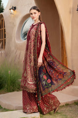 MARIA B - 3PC LAWN EMBROIDERED PRINTED SHIRT WITH CHIFFON PRINTED DUPATTA AND TROUSER - HZG2205