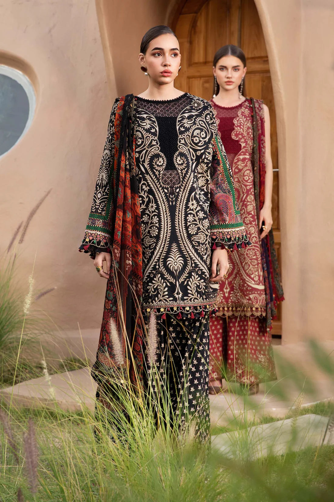 MARIA B - 3PC LAWN EMBROIDERED PRINTED SHIRT WITH CHIFFON PRINTED DUPATTA AND TROUSER - HZG2203