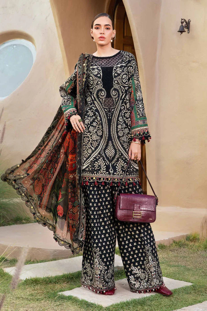 MARIA B - 3PC LAWN EMBROIDERED PRINTED SHIRT WITH CHIFFON PRINTED DUPATTA AND TROUSER - HZG2203
