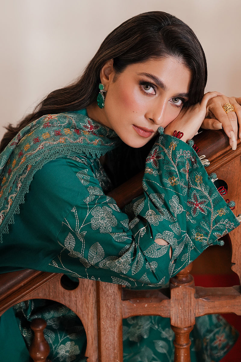 CROSS STITCH - 3PC DHANAK EMBROIDERED SHIRT DHANAK EMBROIDERED DUPATTA AND TROUSER - HZG2345