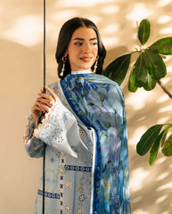 QALAMKAR - 3PC LAWN EMBROIDERED SHIRT WITH CHIFFON PRINTED DUPATTA AND TROUSER - HZG2730