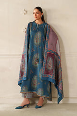 BAROQUE - 3PC KARANDI PRINTED SHIRT WITH KARANDI PRINTED SHAWL AND TROUSER - HZG3150