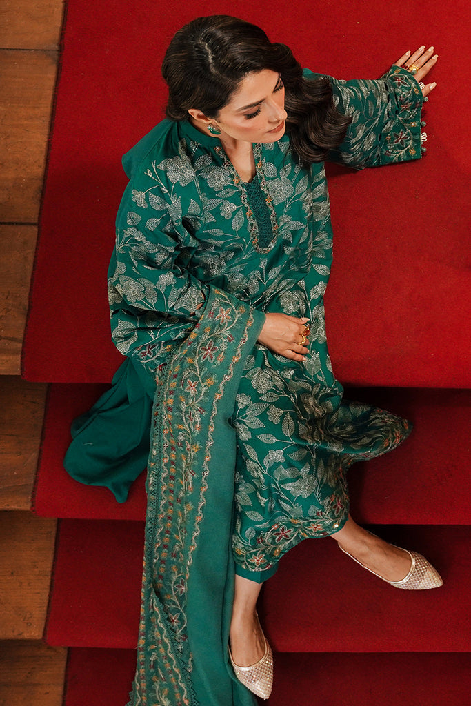 CROSS STITCH - 3PC DHANAK EMBROIDERED SHIRT DHANAK EMBROIDERED DUPATTA AND TROUSER - HZG2345