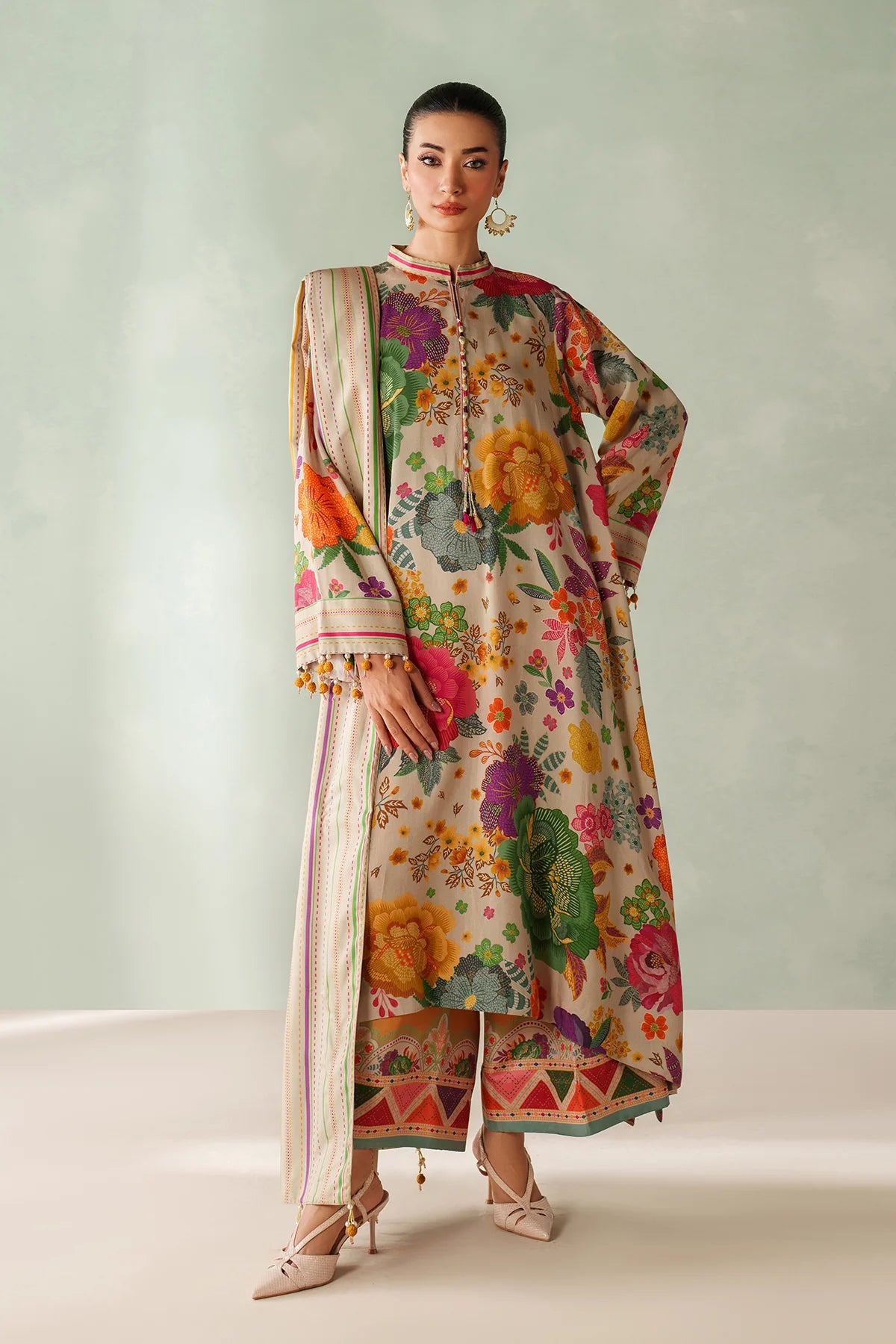 BAROQUE - 3PC KARANDI PRINTED SHIRT WITH KARANDI PRINTED SHAWL AND TROUSER - HZG3154