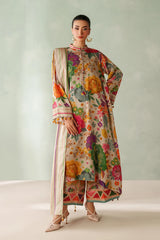 BAROQUE - 3PC KARANDI PRINTED SHIRT WITH KARANDI PRINTED SHAWL AND TROUSER - HZG3154