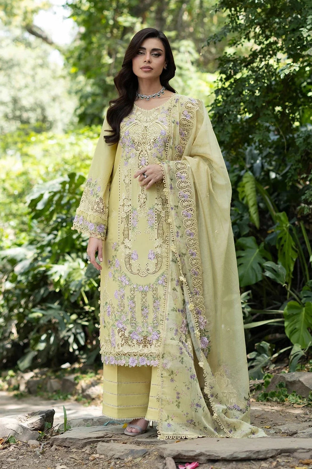 ELAF - 3PC LAWN EMBROIDERED SHIRT WITH SILK PRINTED DUPATTA AND TROUSER - HZG3048