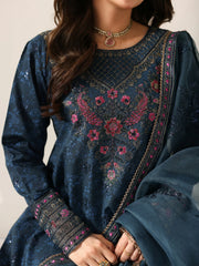MOHAGNI - 3PC LAWN PRINTED SHIRT WITH ORGANZA EMBROIDERED DUPATTA AND TROUSER - HZG2916