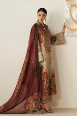JAZMIN - 3PC KARANDI PRINTED SHIRT WITH KARANDI PRINTED SHAWL AND TROUSER - HZG3135