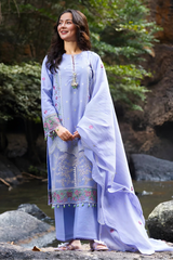 AL KARAM - 3PC LAWN EMBROIDERED SHIRT WITH MANAAR PRINTED DUPATTA AND TROUSER - HZG3097
