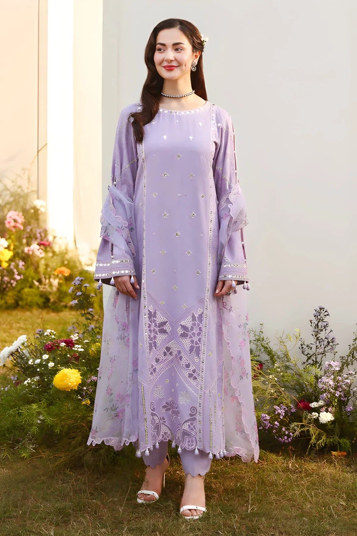 ALLYS - 3PC LAWN EMBROIDERED SHIRT WITH MANAAR PRINTED DUPATTA AND TROUSER - HZG3096