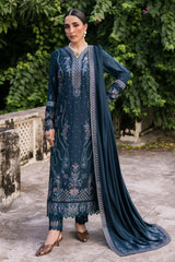 NUREH - 3PC DHANAK EMBROIDERED SHIRT WITH DHANAK EMBROIDERED SHAWL AND TROUSER - HZG2599