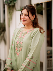 GARNET - 3PC LAWN EMBROIDERED SHIRT WITH CHIFFON EMBROIDERED DUPATTA AND TROUSER - HZG1602