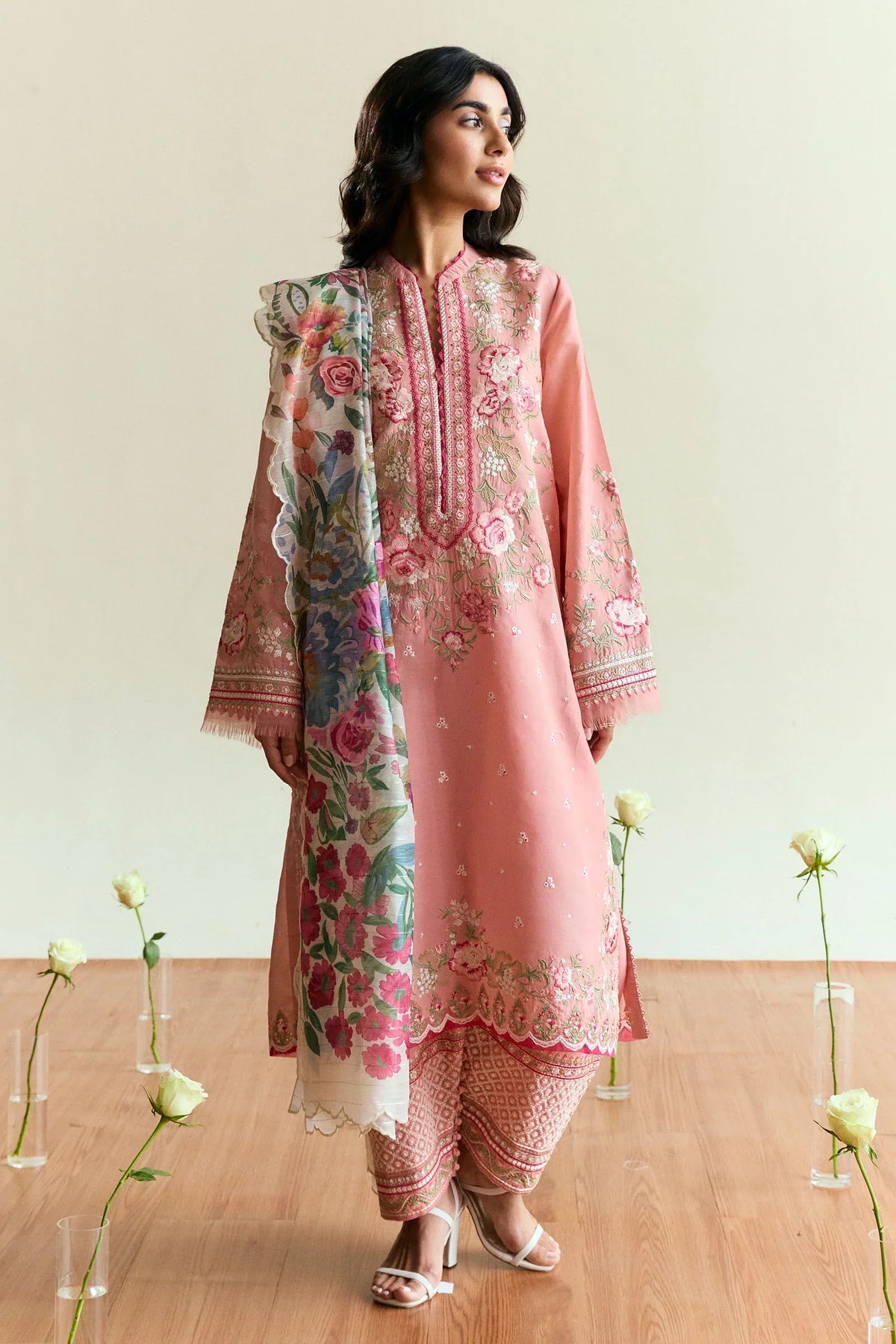 ZARA SHAH JAHAN - 3PC LAWN EMBROIDERED SHIRT WITH MANAAR PRINTED DUPATTA AND TROUSER - HZG2291