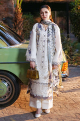 JADE - 3PC DHANAK EMBROIDERED SHIRT WITH TWILL PRINTED SHAWL AND TROUSER - HZG2408