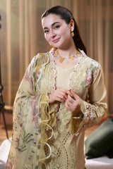 JADE - 3PC LAWN CHIKANKAARI EMBROIDERED SHIRT WITH CHIFFON PRINTED DUPATTA AND TROUSER - HZG2760