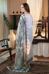 QALAMQAR - 3PC LAWN EMBROIDERED SHIRT WITH CHIFFON PRINTED DUPATTA  AND TROUSER - HZG2208