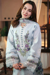 QALAMQAR - 3PC LAWN EMBROIDERED SHIRT WITH CHIFFON PRINTED DUPATTA  AND TROUSER - HZG2208