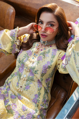 JADE - 3PC LAWN CHIKANKAARI EMBROIDERED SHIRT WITH CHIFFON PRINTED DUPATTA AND TROUSER - HZG3068