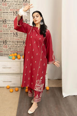 URGE - 3PC DHANAK EMBROIDERED SHIRT WITH TWILL PRINTED SHAWL AND EMBROIDERED TROUSER - HZG2571