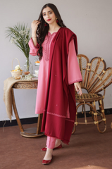 AISLING - 3PC DHANAK EMBROIDERED SHIRT WITH DHANAK EMBROIDERED SHAWL AND TROUSER - HZG1341