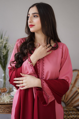 AISLING - 3PC DHANAK EMBROIDERED SHIRT WITH DHANAK EMBROIDERED SHAWL AND TROUSER - HZG1341