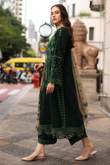 CHARIZMA - 3PC DHANAK EMBROIDERED SHIRT TWILL PRINTED SHAWL AND TROUSER - HZG3159