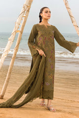 RANG RASIYA - 3PC LAWN EMBROIDERED SHIRT WITH KHADI NET  EMBROIDERED DUPATTA AND TROUSER - HZG2633