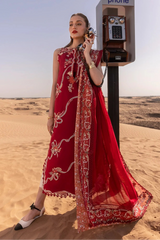 CRIMSON - 3PC LAWN EMBROIDERED SHIRT WITH CHIFFON EMBROIDERED DUPATTA AND TROUSER - HZG2711