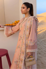 CRIMSON - 3PC CHIKANKARI LAWN EMBROIDERED SHIRT WITH CHIFFON PRINTED DUPATTA AND TROUSER - HZG2680