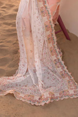 CRIMSON - 3PC CHIKANKARI LAWN EMBROIDERED SHIRT WITH CHIFFON PRINTED DUPATTA AND TROUSER - HZG2680