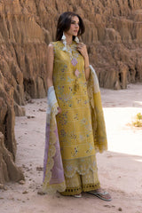 RANG RASIYA - 3PC DHANAK EMBROIDERED SHIRT WITH KHADI NET EMBROIDERED DUPATTA AND TROUSER - HZG2400