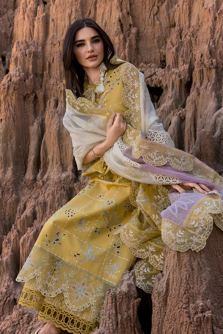RANG RASIYA - 3PC DHANAK EMBROIDERED SHIRT WITH KHADI NET EMBROIDERED DUPATTA AND TROUSER - HZG2400