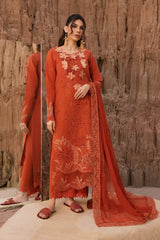 RANG RASIYA - 3PC LAWN CHIKANKAARI EMBROIDERED SHIRT WITH ORGANZA EMBROIDERED DUPATTA AND TROUSER - HZG2684