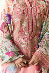 ZARA SHAH JAHAN - 3PC DHANAK EMBROIDERED SHIRT WITH TWILL PRINTED SHAWL AND TROUSER - HZG2344