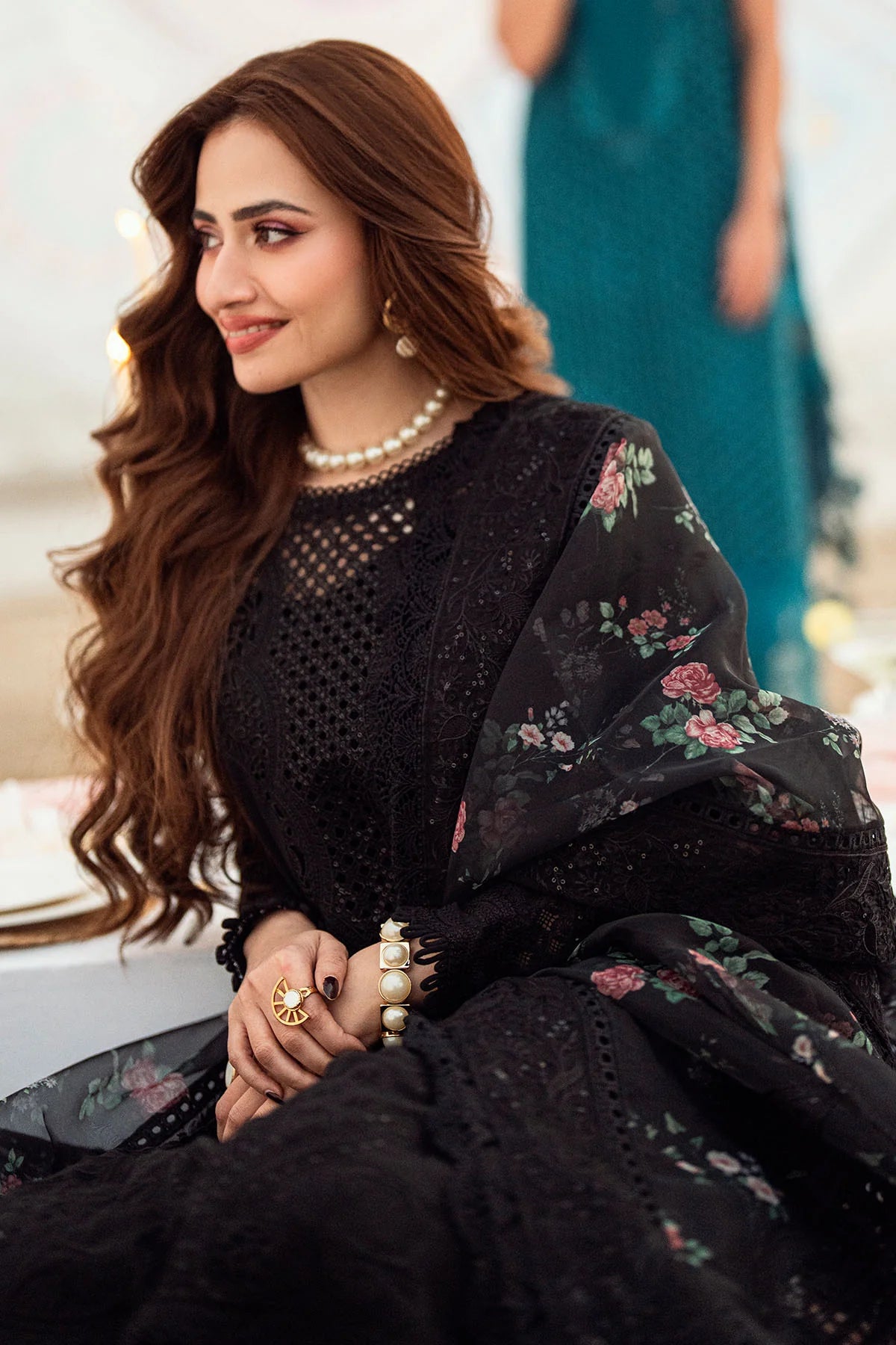 NUREH - 3PC LAWN EMBROIDERED SHIRT WITH COTTON NET PRINTED EMBROIDERED DUPATTA AND TROUSER - HZG2123