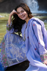 AL KARAM - 3PC LAWN EMBROIDERED SHIRT WITH MANAAR PRINTED DUPATTA AND TROUSER - HZG3097