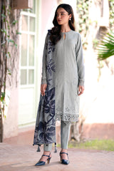 JAZMIN - 3PC LAWN EMBROIDERED SHIRT WITH MANAAR PRINTED DUPATTA AND TROUSER - HZG1881
