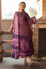 BIN ILYAS - 3PC DHANAK EMBROIDERED SHIRT WITH TWILL PRINTED SHAWL AND TROUSER - HZG3115