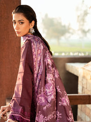 BIN ILYAS - 3PC DHANAK EMBROIDERED SHIRT WITH TWILL PRINTED SHAWL AND TROUSER - HZG3115